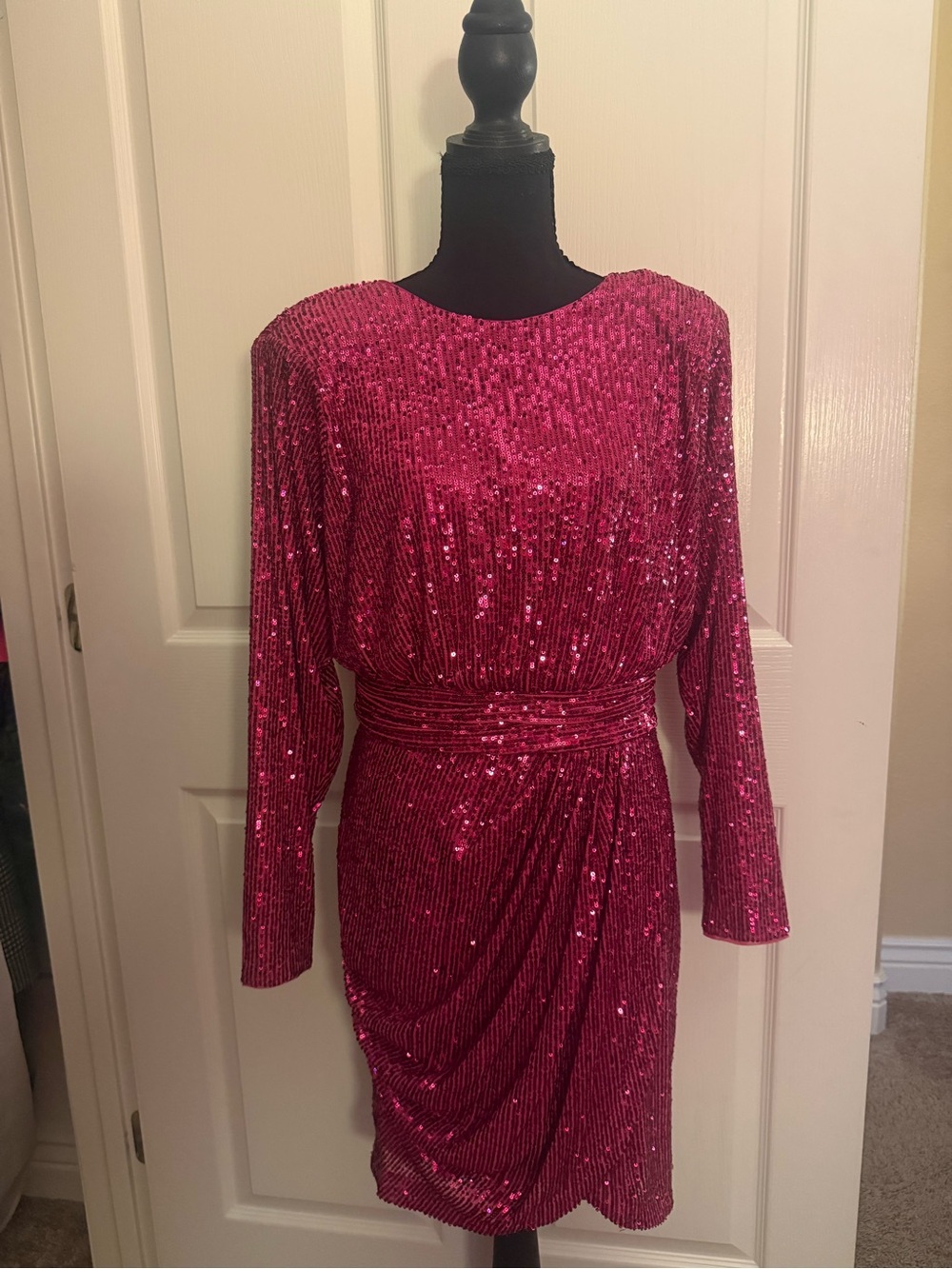 Eliza J Pink Sequins Mini Dress Size 10 long Sleeve Cocktail Party Event Glam